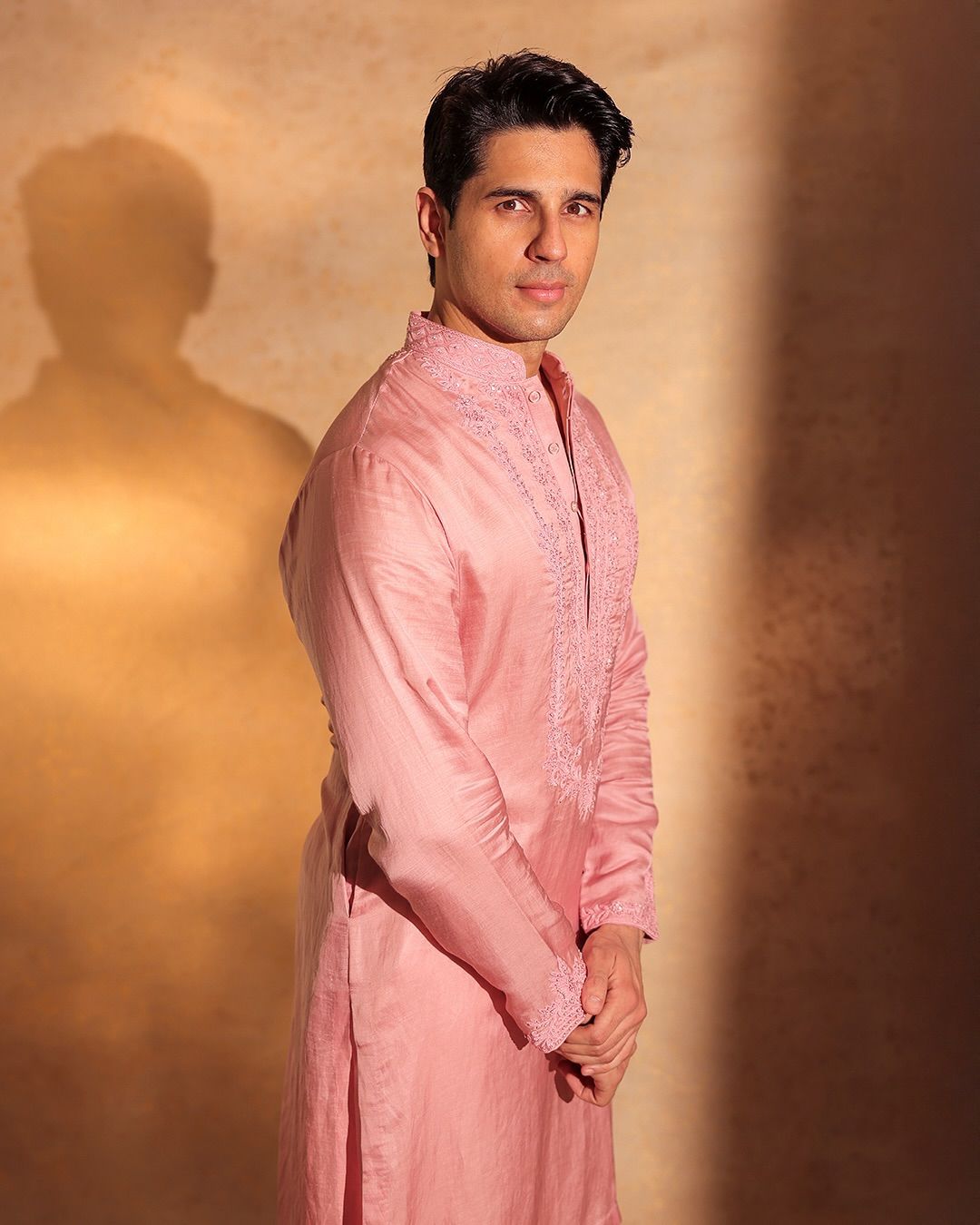 Pink Resham Embroidered Silk Kurta