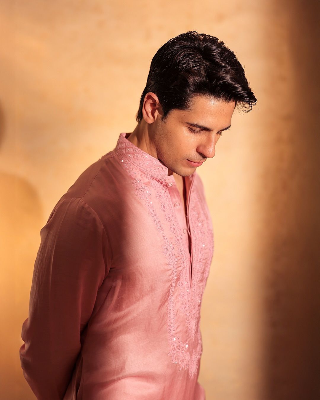 Pink Resham Embroidered Silk Kurta