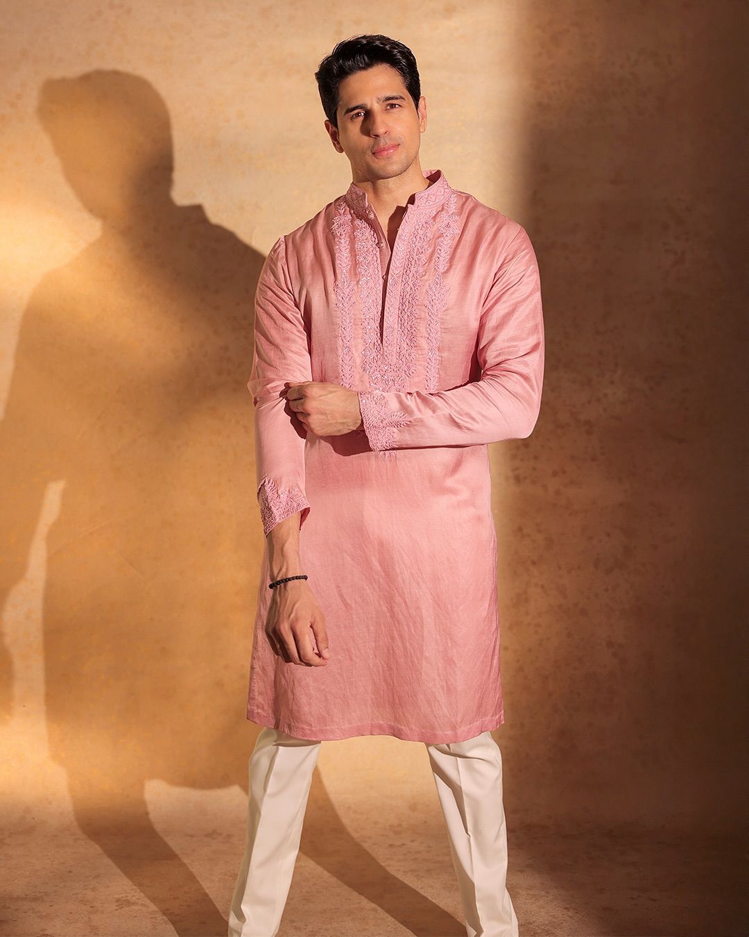 Pink Resham Embroidered Silk Kurta